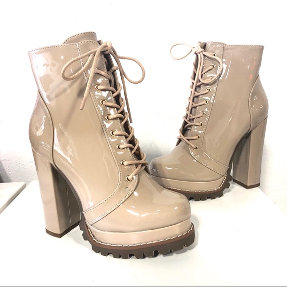 Liliana Shoes - Liliana Nude Tan Cream Beige Lace-up Boots Size 9